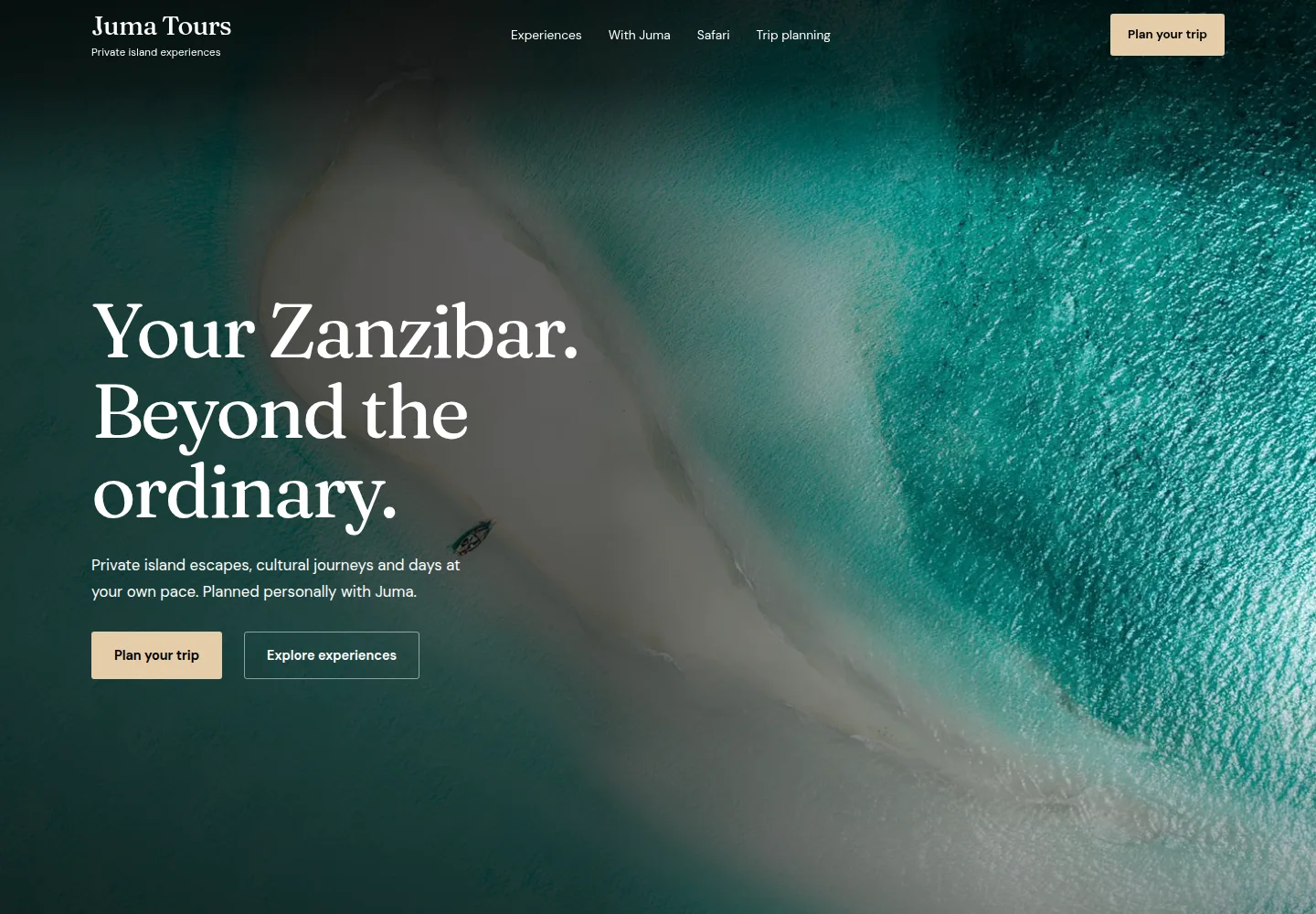 Northstar’s Juma Tours concept with a turquoise coastline and editorial typography
