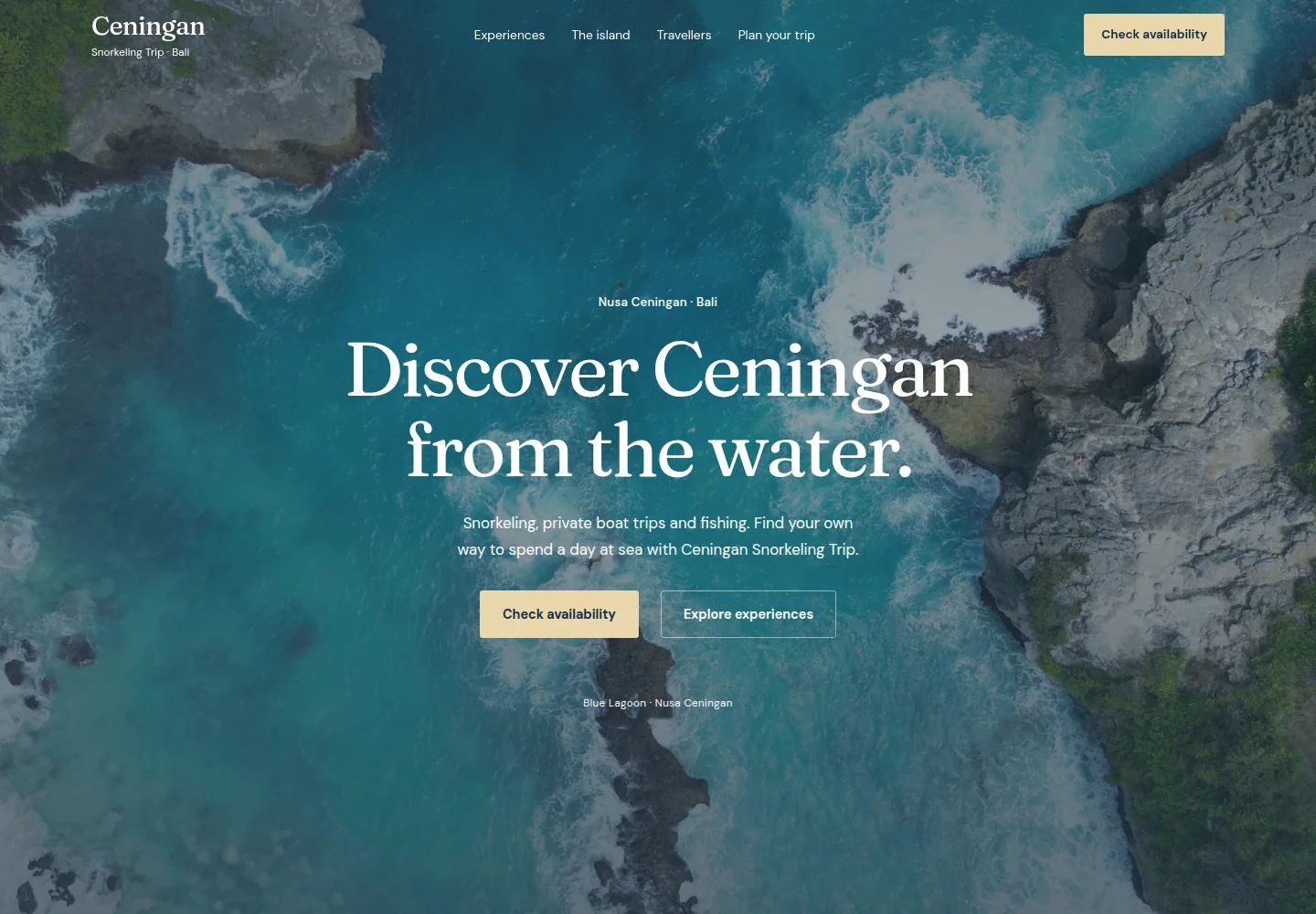 Northstar’s Ceningan website concept, with a full-screen ocean photograph and elegant white typography