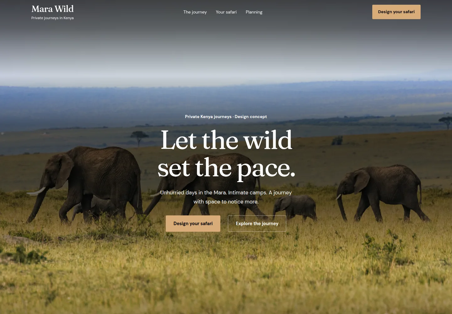 Mara Wild Safaris — Northstar’s fictional private safari journeys website concept