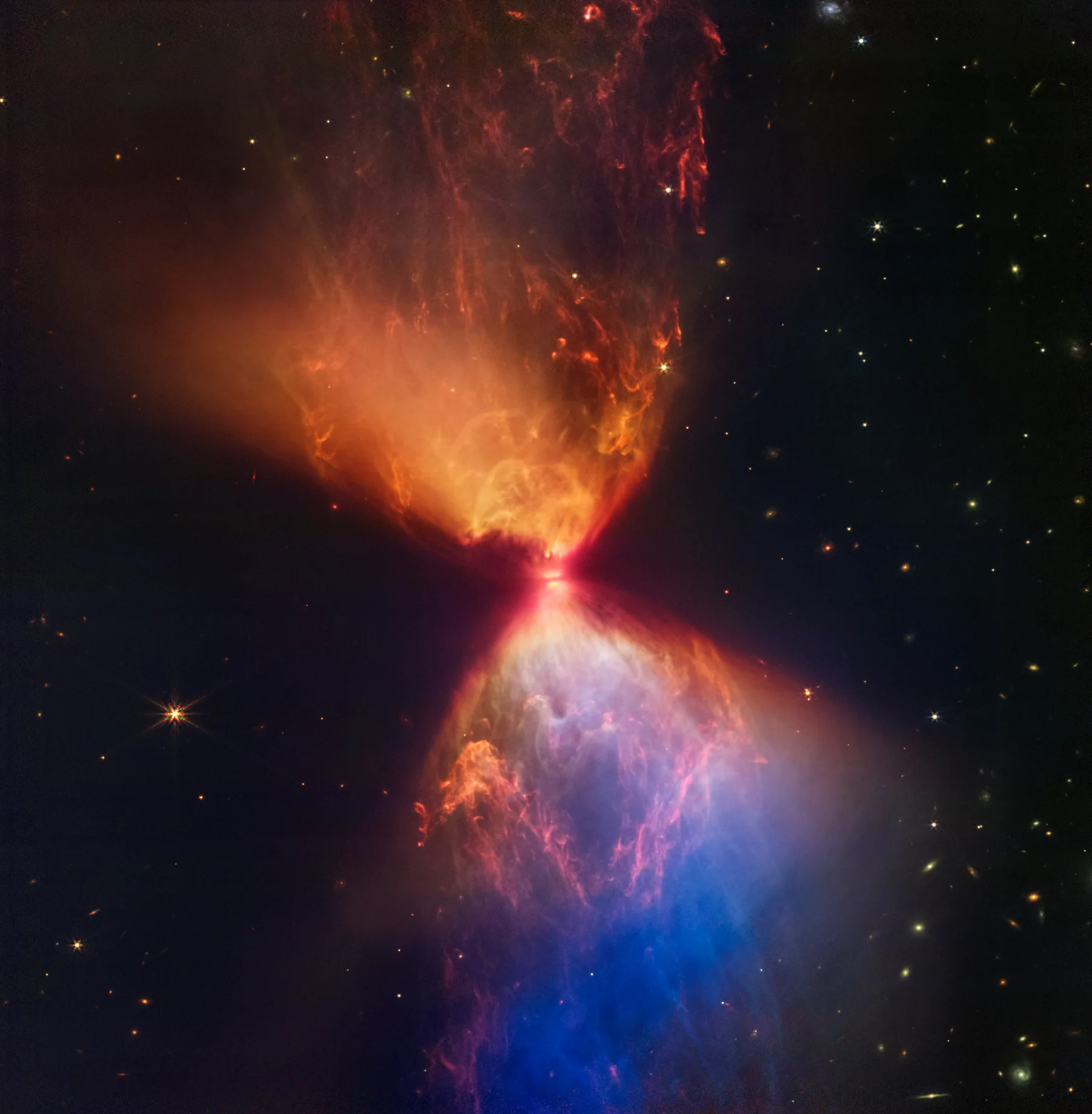 Orange and blue clouds around protostar L1527
