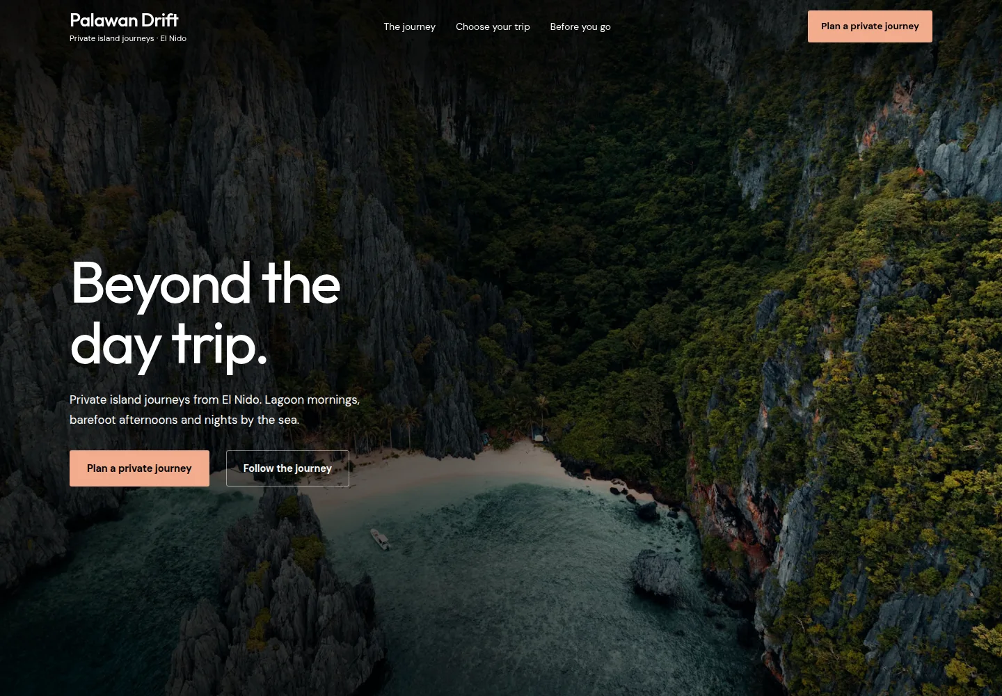 Palawan Drift — Northstar’s fictional private island journeys website concept