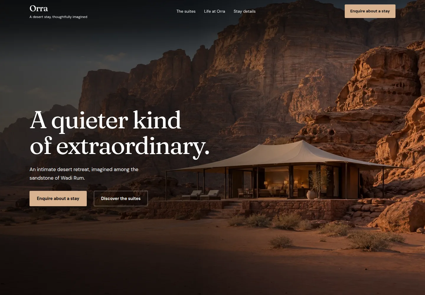Orra Desert House — Northstar’s fictional desert hospitality website concept
